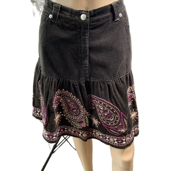 Junction West Brown Pink Embroidered Paisley Skirt Sz 10 Boho Indie Kawaii Fairy - Picture 1 of 13